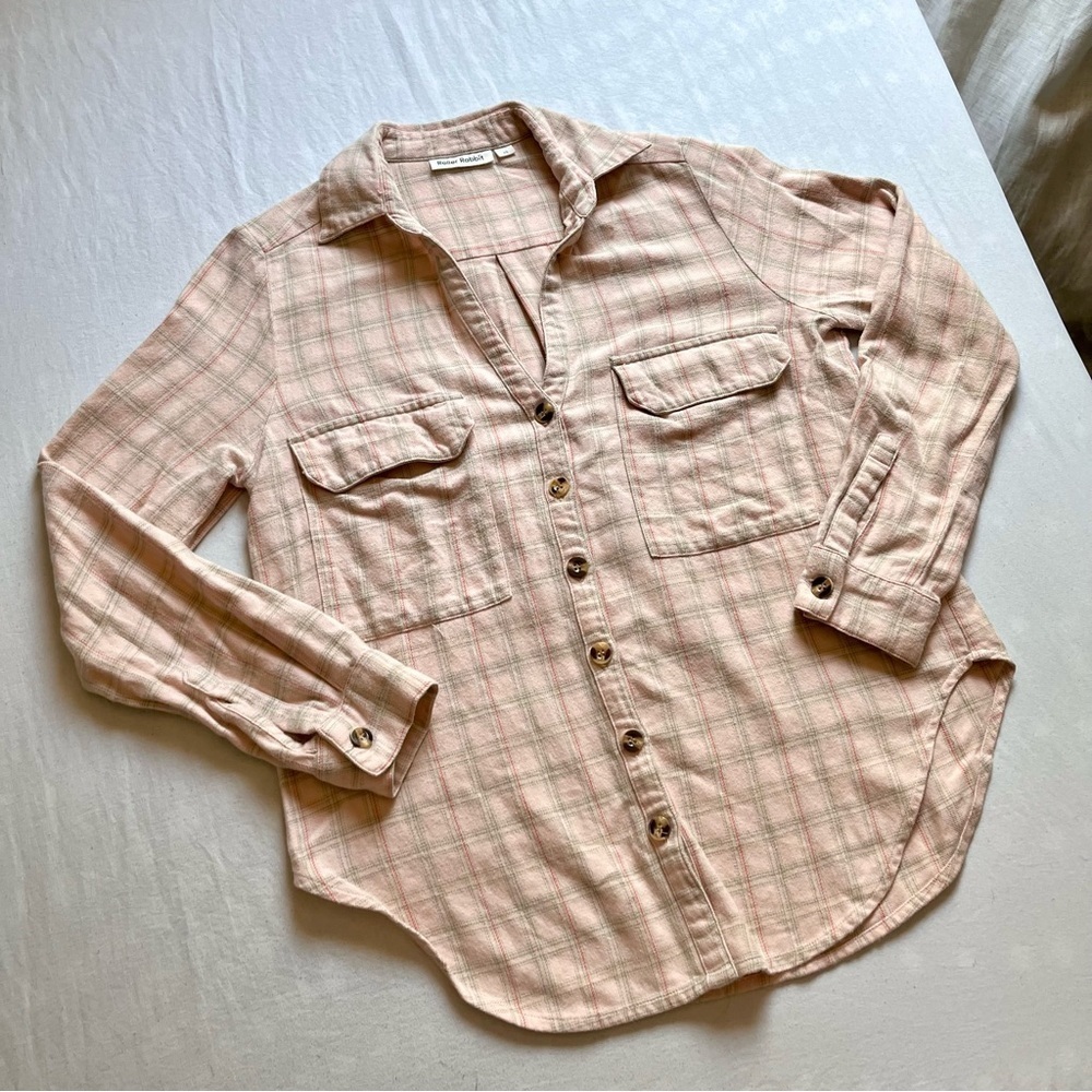 Roller Rabbit peach pink plaid button up long sleeve shirt